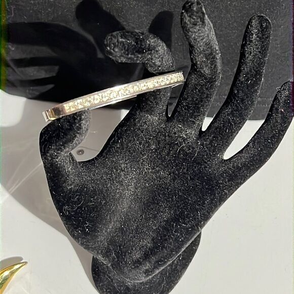 Roman Marked Clear Rhinestone Embellished Silver-tone Hinge Bracelet - Picture 7 of 11